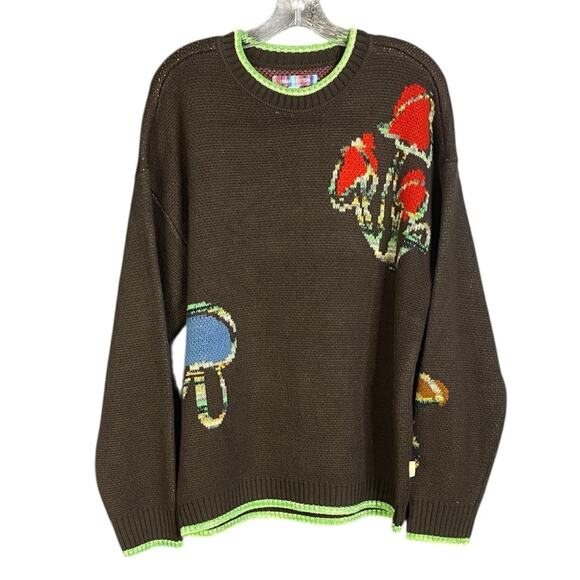 UO Urban Outfitters Brown Graphic Mushroom Crew Sweater in Men's Small - Picture 3 of 11